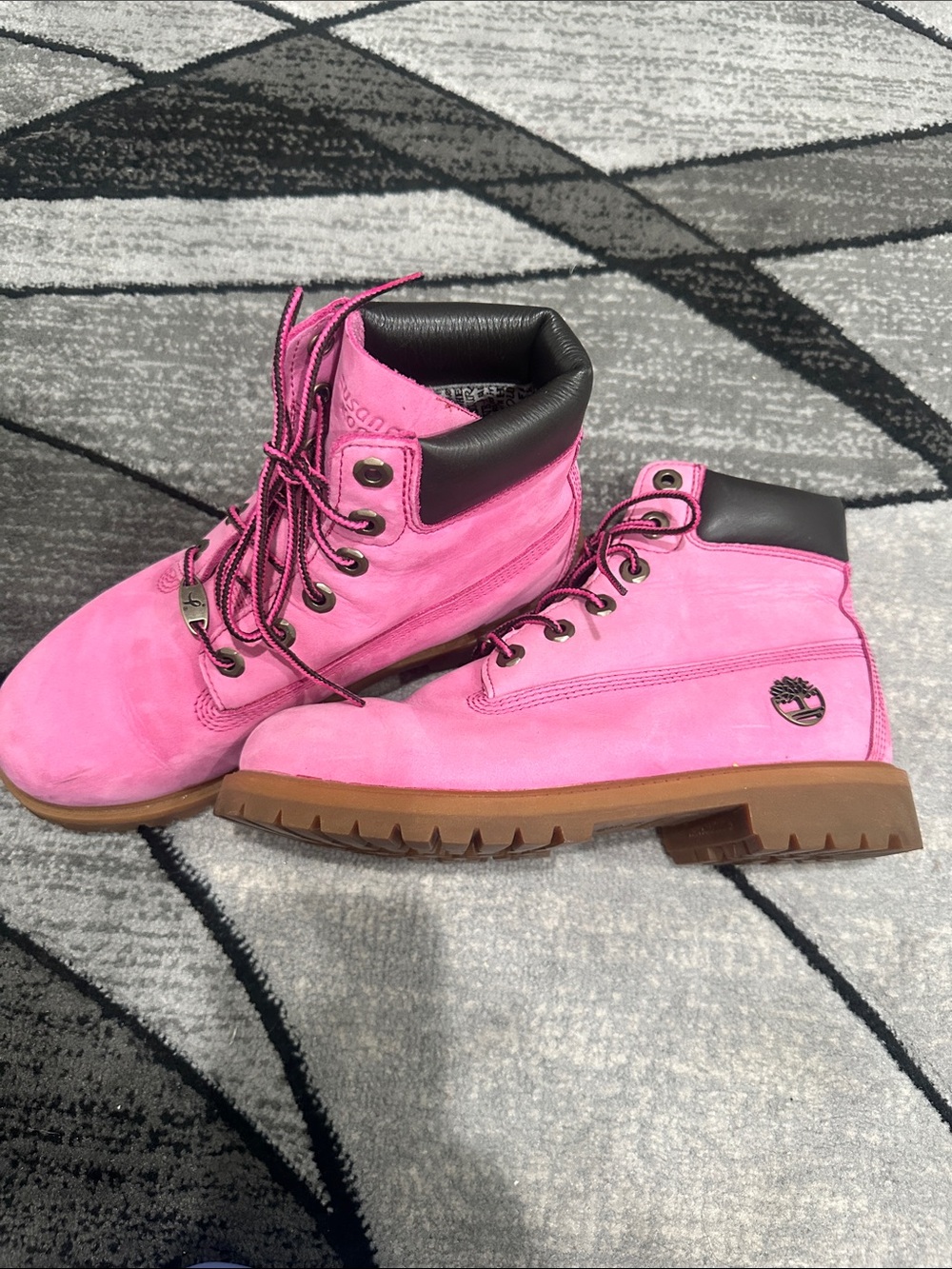 Timberland Pink Lace-Up Ankle Boots with Black Collar